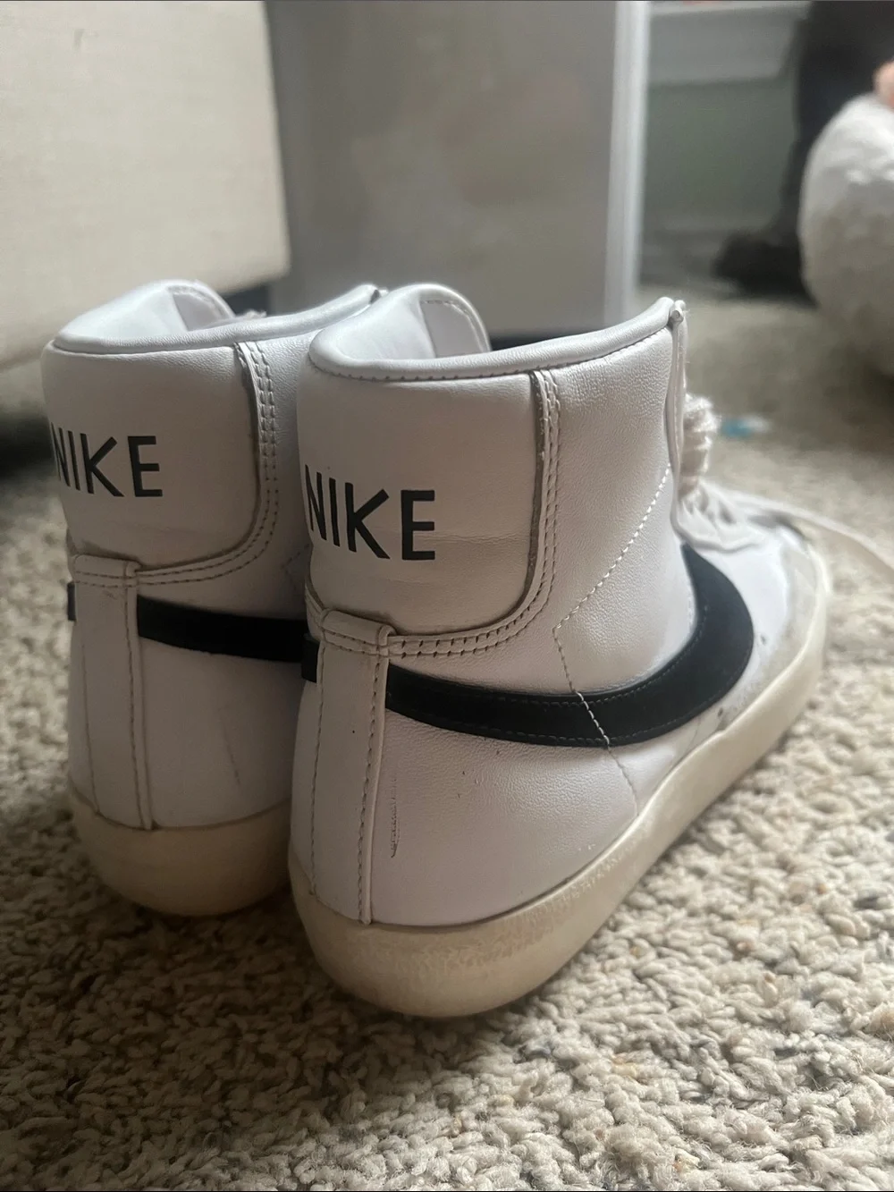 Nike Women’s White High-Top Sneakers with Black Swoosh and Gray Suede Accents